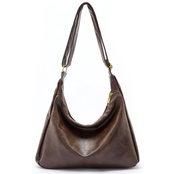 AOUNQ Hobo Bags for Women, Vegan Leather Shoulder Handbag, Stylish Slouchy Tote Bag, Crossbody Purses with Adjustable Wide Strap, Brown