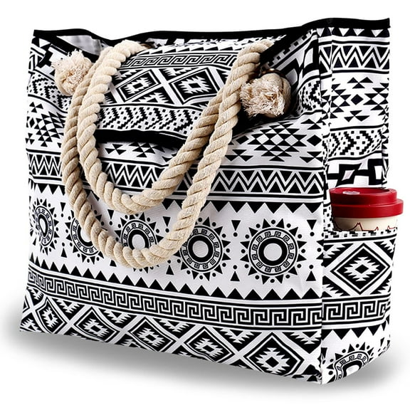 AOUNQ Large Beach Bags for Women Waterproof Tote Bag with Zipper Carry on Bag for Vacation Travel,Boho