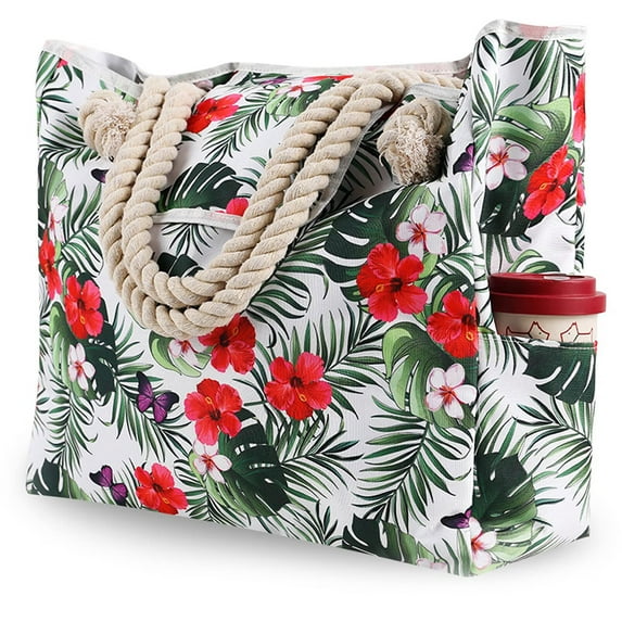 AOUNQ Large Beach Bags for Women Waterproof Tote Bag with Zipper Carry on Bag for Vacation Travel,Flowers