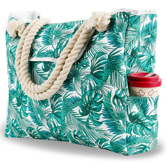 AOUNQ Large Beach Bags for Women Waterproof Tote Bag with Zipper Carry on Bag for Vacation Travel,Leaf