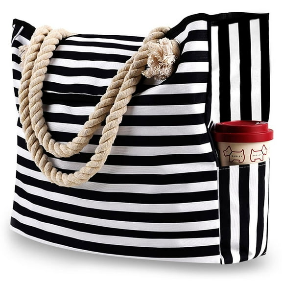 AOUNQ Large Beach Bags for Women Waterproof Tote Bag with Zipper Carry on Bag for Vacation Travel,Stripe
