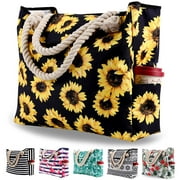 AOUNQ Large Beach Bags for Women Waterproof Tote Bag with Zipper Carry on Bag for Vacation Travel,Sunflower