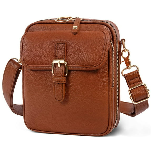 AOUNQ Small Messenger Bag Vegan Leather Crossbody Bag for Women Men, Vintage Cross Body Shoulder Purse with Card Slots