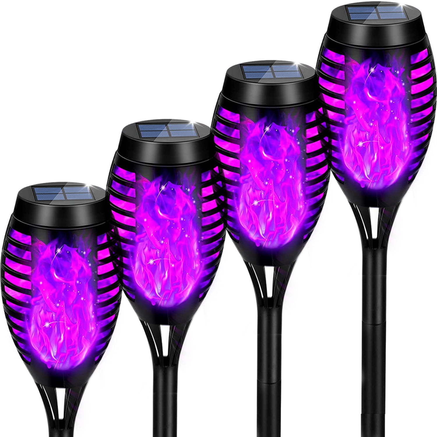 Set of 4 Purple LED Solar Flame Garden Lights