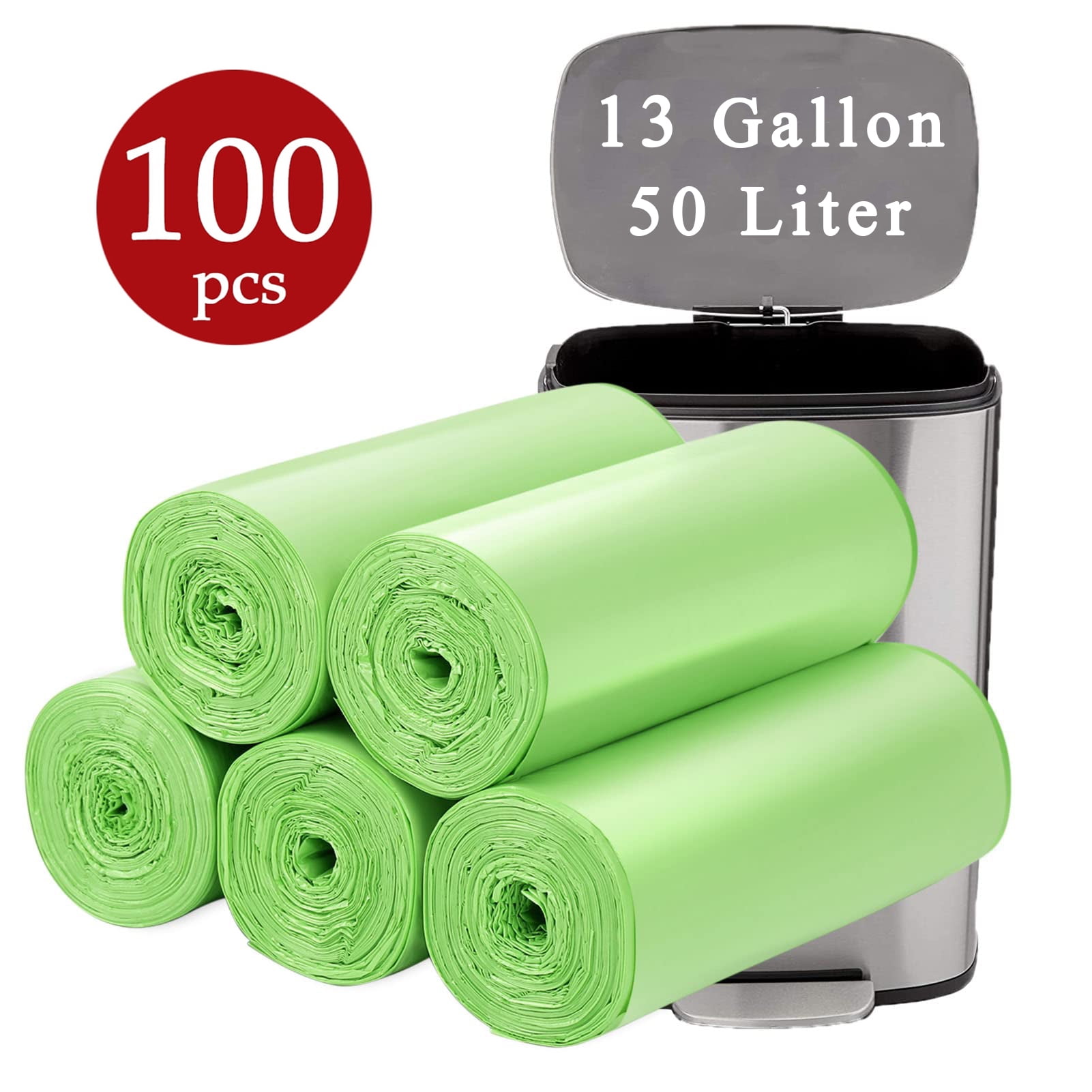 AOUNQ Trash Bags 13 Gallon Size,100 Count Compostable Tall Kitchen Garbage Bags,Large Biodegradable Trash Bags for Kitchen Garden Home,Heavy Duty Unscented