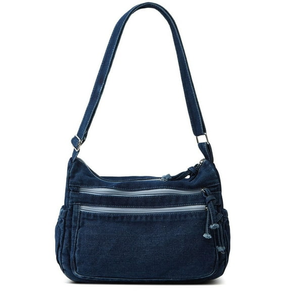 AOUNQ Women's Retro Large Canvas Denim Shoulder Bag Denim Crossbody Handbags Casual Style Lightweight Tote Purse