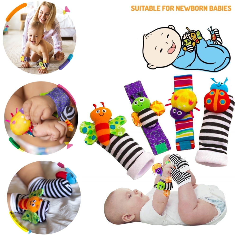 4Pcs Baby Wrist Rattles & Foot Finders Sock,Newborn Hand and Foot Rattles  Suitable Toy for Babies,Educational Development Infant Toys,Infant Rattle