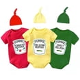 thumbnail image 1 of AOUYOA Baby Triplets Bodysuit Yummz Ketchup Mustard Unisex Romper, 1 of 3