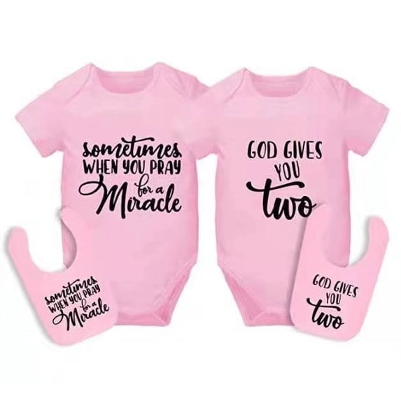 AOUYOA Baby Twins Bodysuit Baby Girl Outfit Sometimes When You Pray for a Miracle God Gives You Two Infant Triplets Hat Set(4-6m)