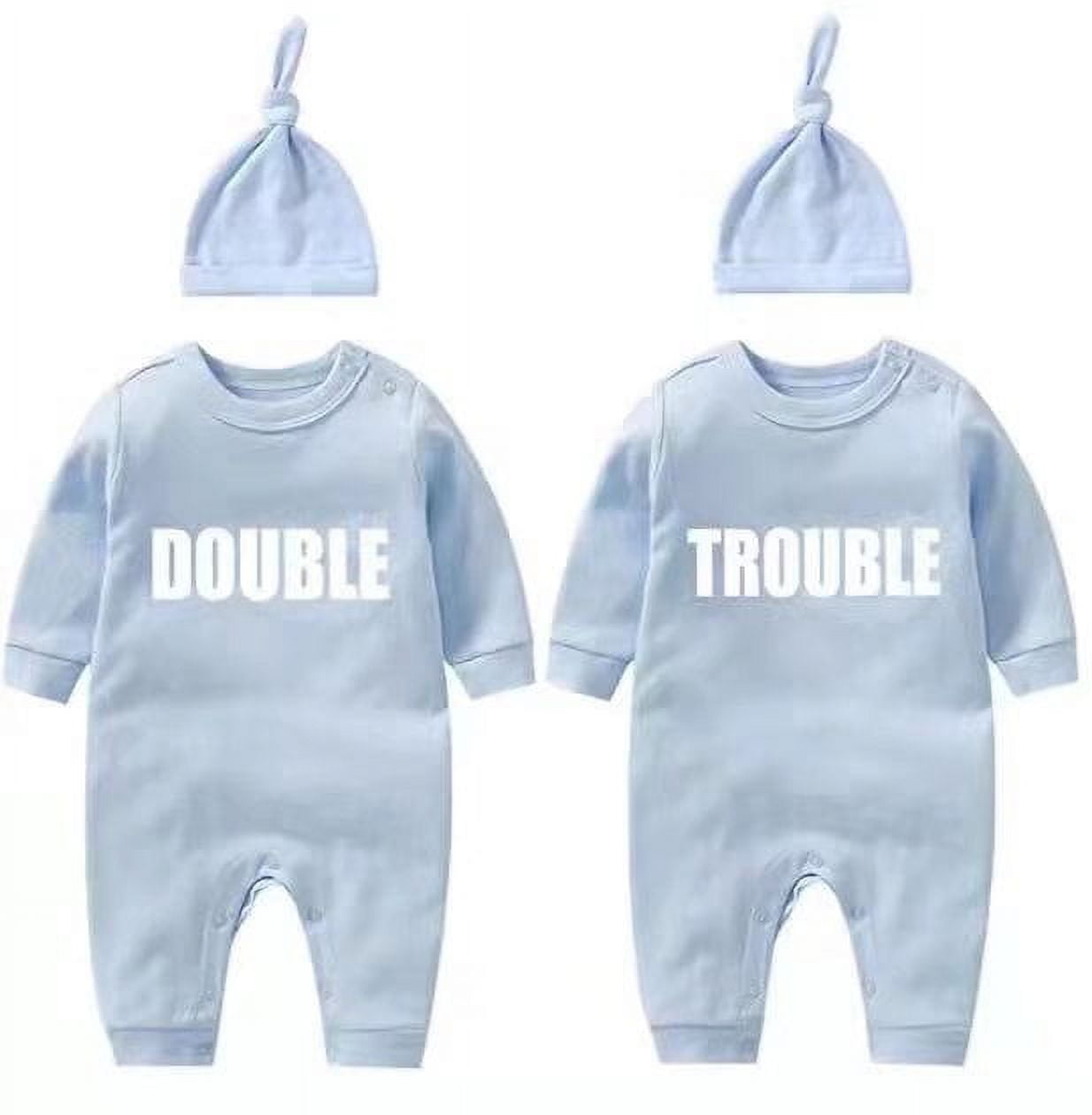 AOUYOA Baby Twins Bodysuit Double Trouble Unisex Romper With Hat