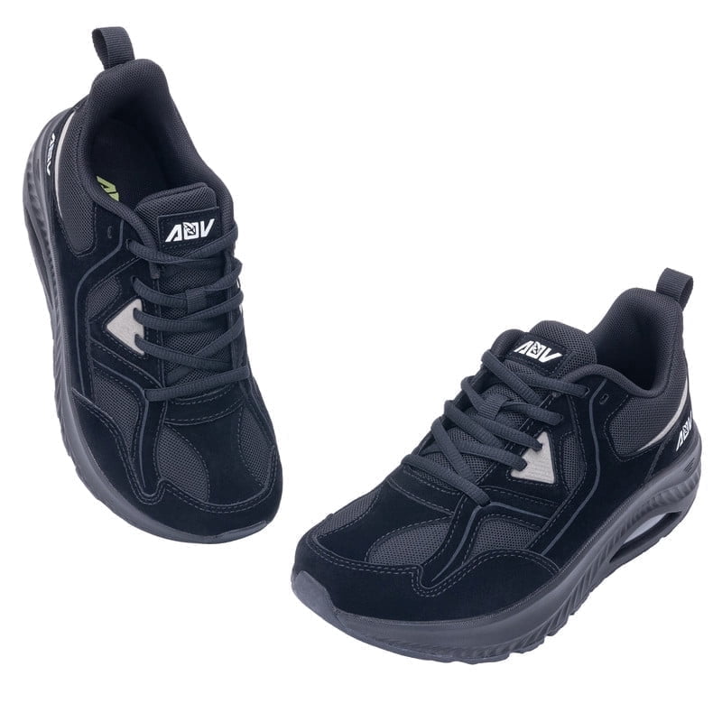 AOV Extra Wide Toe Box Arch Support Walking Shoes,Orthotic Plantar Fasciitis Tennis Sneaker,Black&gray,Size 9