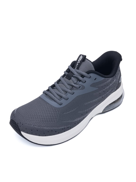 Men's Wide Toe Box Walking Sneakers - Arch Support & Shock-Absorbing Sole for Plantar Fasciitis Grey US Size 11