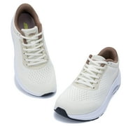 Wide Toe Box Shoes Women Arch Support Walking Shoes for Plantar Fasciitis Orthotic Air Tennis Sneakers Beige Size 8
