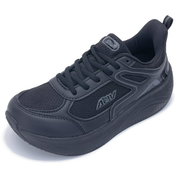 AOV Wide Toe Box Shoes Women Arch Support Walking Shoes for Plantar Fasciitis Orthotic Tennis Sneakers AllBlack Size 7