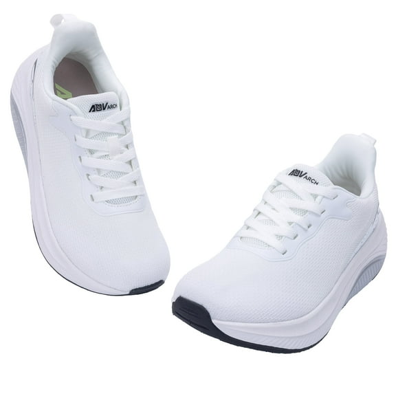 AOV Wide Toe Box Shoes Women Arch Support Walking Shoes for Plantar Fasciitis Orthotic Tennis Sneakers White Size 9.5