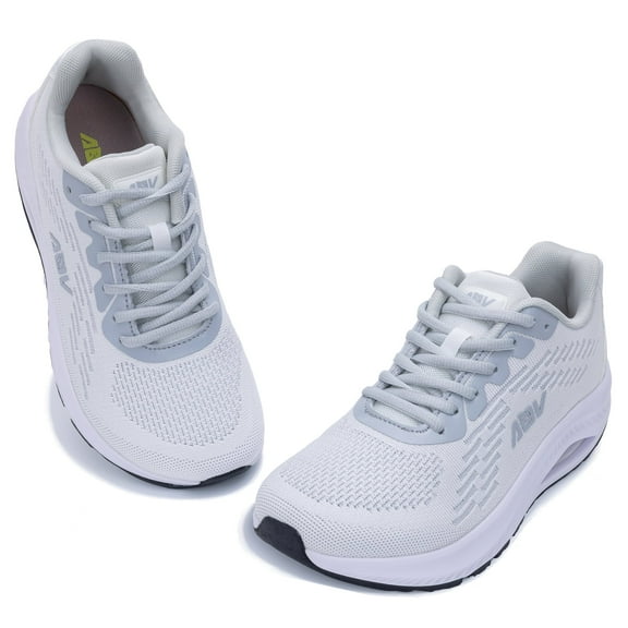 AOV Wide Toe Box Shoes Women Arch Support Walking Shoes for Plantar Fasciitis Orthotic Tennis Sneakers WhiteGrey Size 6.5
