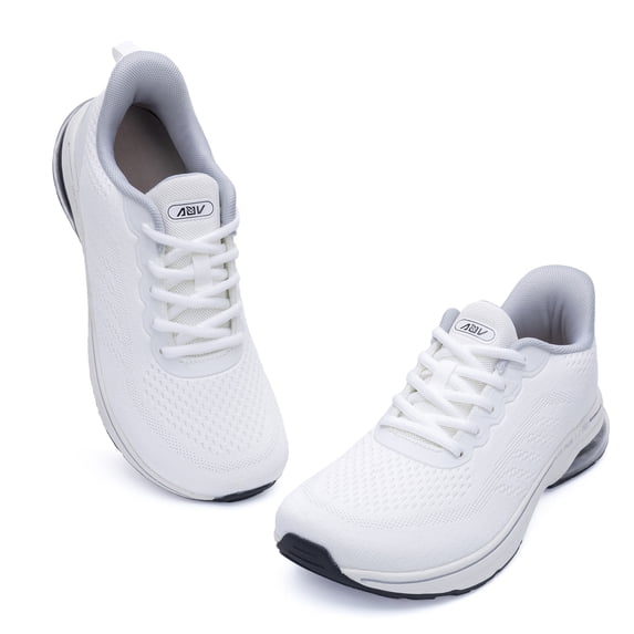 AOV Womens Wide Toe Box Walking Shoes Arch Support Running Shoe Plantar Fasciitis Tennis Sneakers Orthotic for Pain Relief WhiteGrey Size 7.5