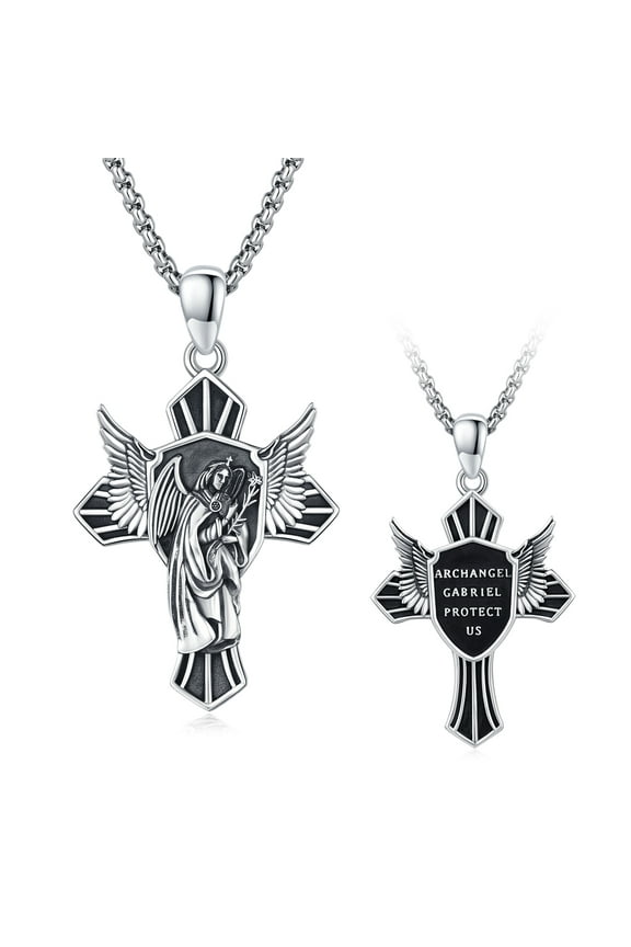 Angel GABRIEL Necklace Sterling Silver Cross Pendant Necklaces Christian Jewelry Birthday Xmas Gift for Women Men Mom Daughter Son