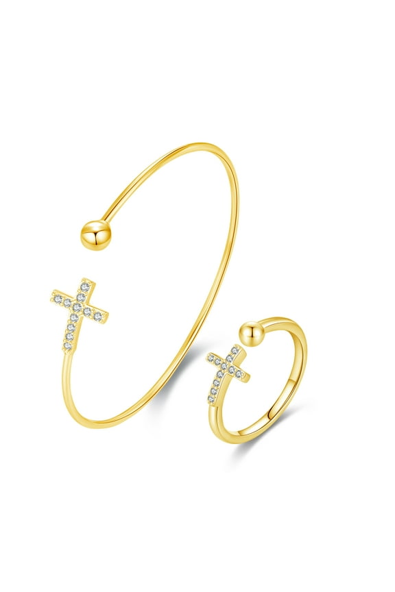 Cross Bangle Ring Sterling Silver Christian Faith Jewelry Birthday Gifts for Women Daughter Mom