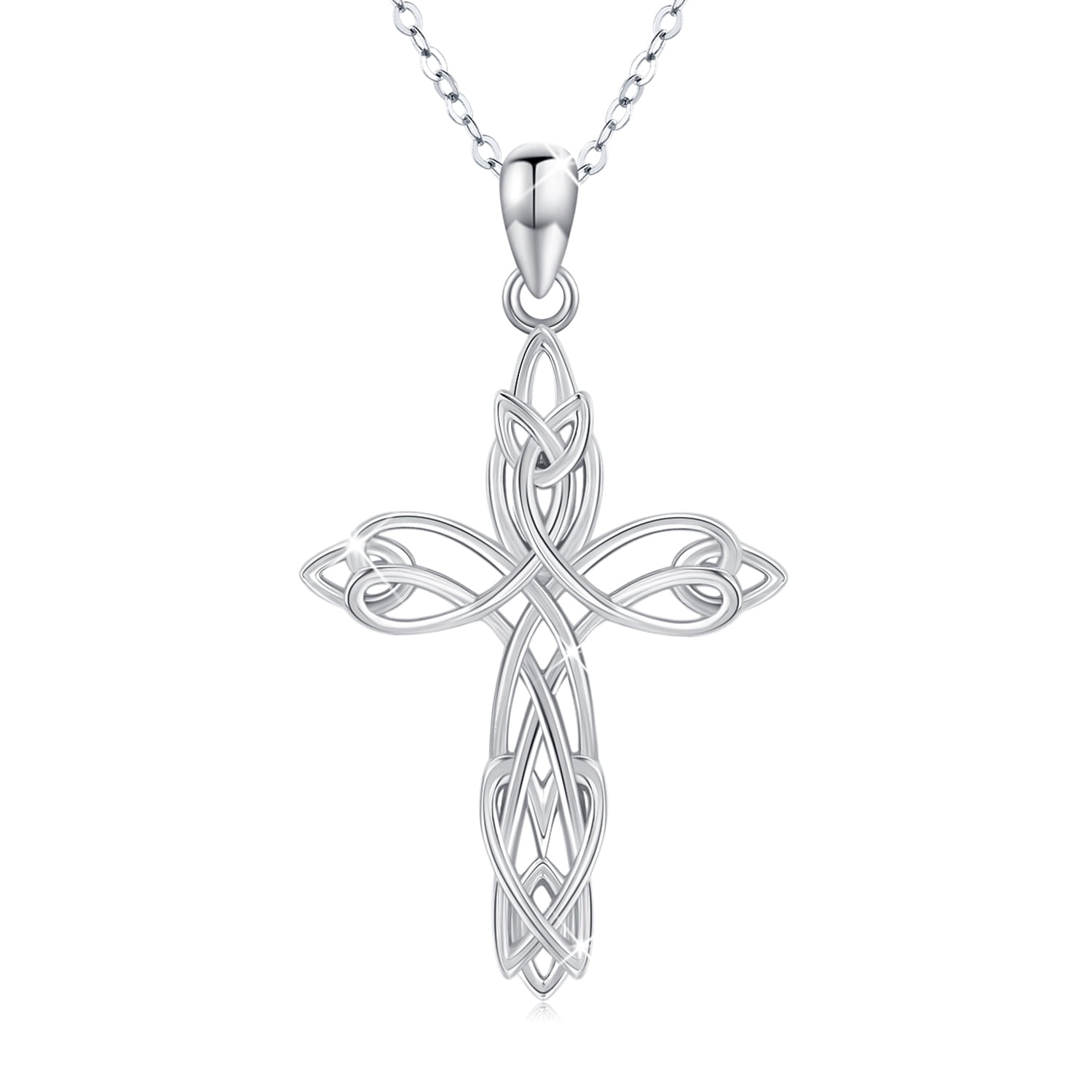 AOVEAO Cross Necklace 925 Sterling Silver Celtic Knot Pendant Necklaces ...
