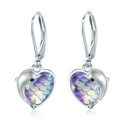 AOVEAO Dolphin Drop Dangle Earrings 925 Sterling Silver Lever Back Heart Fish Scales Earrings Fashion Jewelry Birthday Xmas Gift for Women Daughter Niece Mom Wife