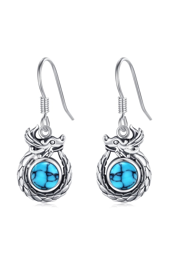 Dragon Drop Dangle Earrings 925 Sterling Silver Fish hook Turquoise Earrings Fashion Jewelry Birthday Xmas Gift for Women Men Son Niece