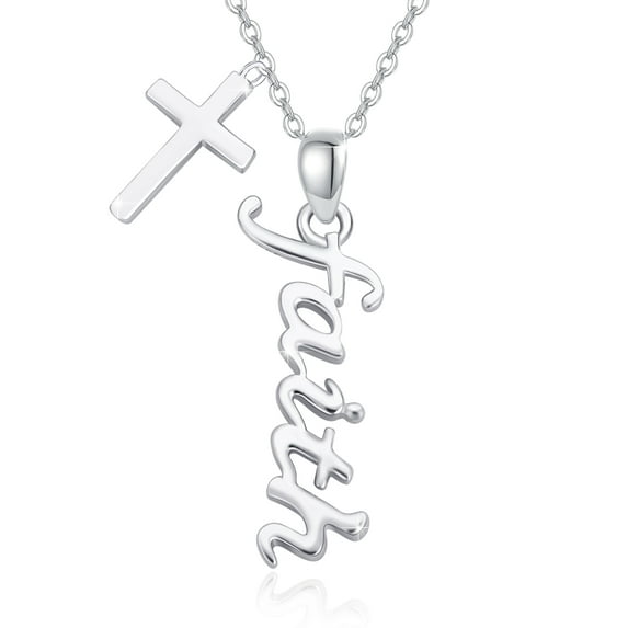 AOVEAO Faith Cross Necklace 925 Sterling Silver Pendant Necklaces for Women Mom Daughter Christian Jewelry Birthday Xmas Gift