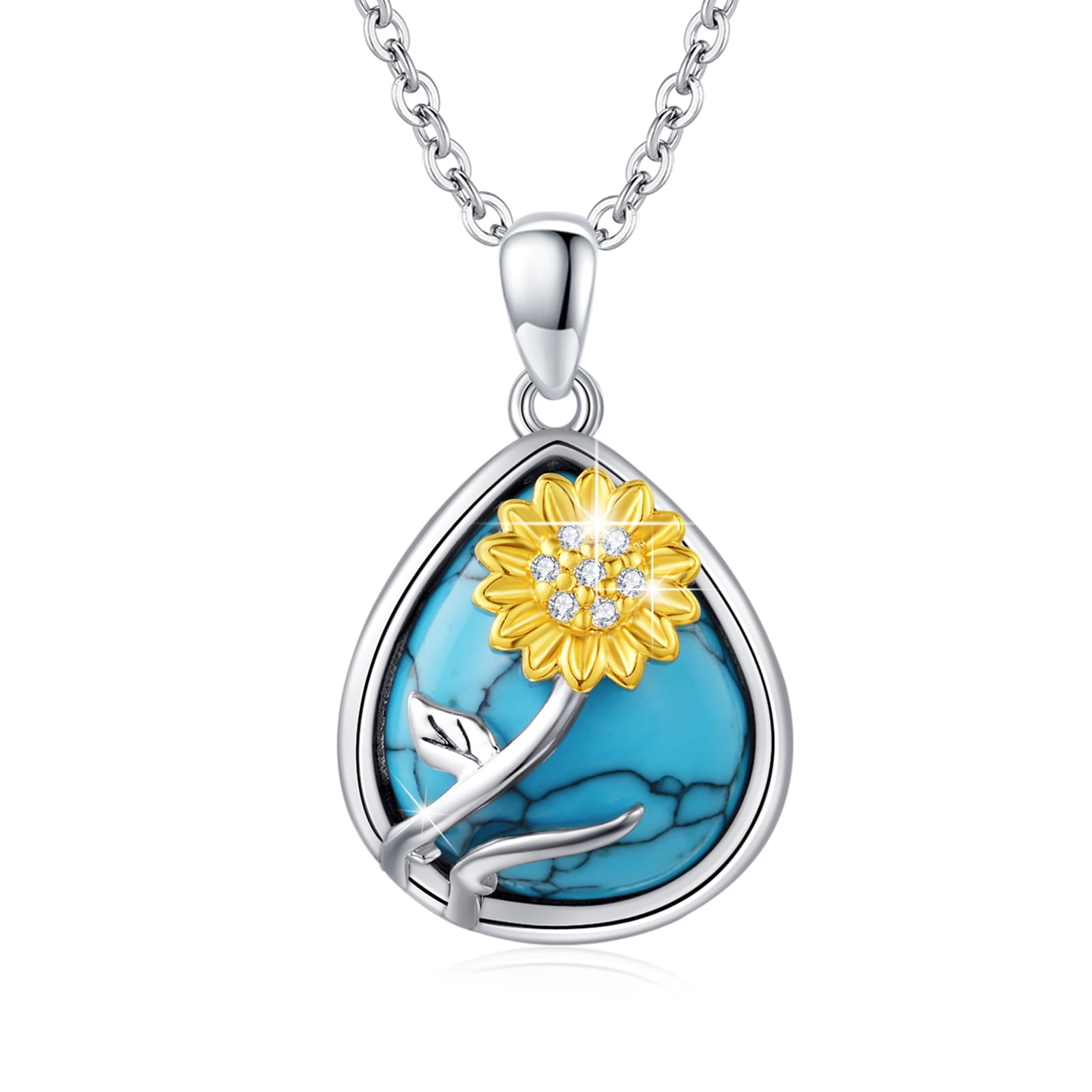 AOVEAO Genuine Turquoise Necklace for Women Sterling Silver Daisy Pendant Necklaces Gemstones Turquoise Western Boho Jewelry Birthday Xmas Gifts for Mom Grandma