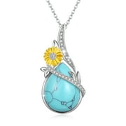 AOVEAO Genuine Turquoise Necklace for Women Sterling Silver Daisy Pendant Necklaces Gemstones Turquoise Western Boho Jewelry Birthday Xmas Gifts for Mom Grandma