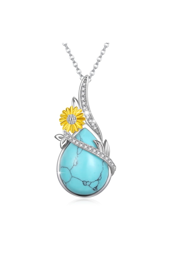 Genuine Turquoise Necklace for Women Sterling Silver Daisy Pendant Necklaces Gemstones Turquoise Western Boho Jewelry Birthday Xmas Gifts for Mom Grandma