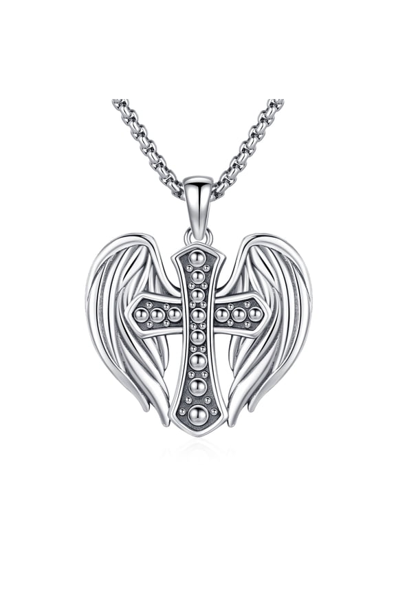 Heart Angel Wing Necklace 925 Sterling Silver Cross Pendant Necklaces Charms Guardian Jewelry Birthday Xmas Gift for Women Men Son