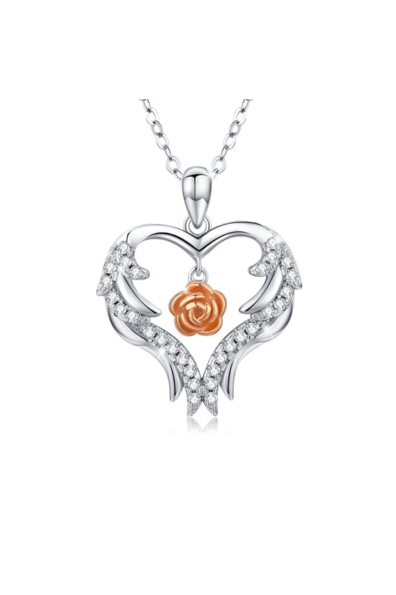 Heart Necklace 925 Sterling Silver Rose Pendant Necklaces Birthday Gifts Jewelry for Women Mom Daughter Wife