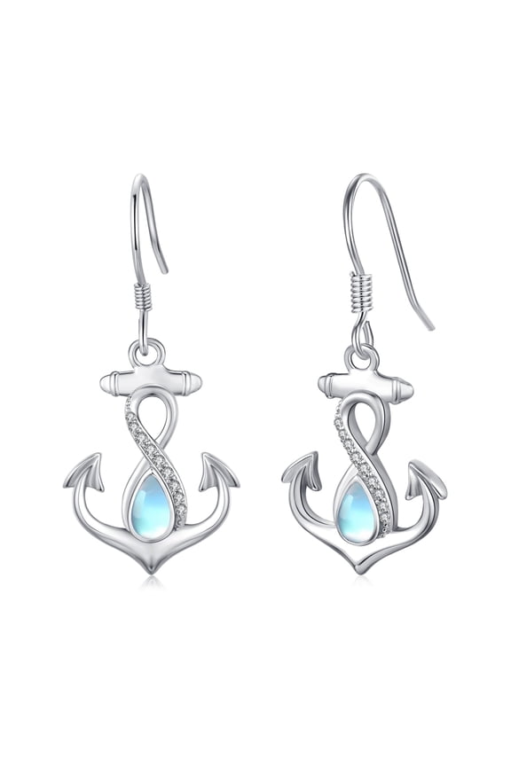 Infinite Symbol Anchor Dangle Drop Earrings 925 Sterling Silver Moonstone Earrings for Women Fashion Jewelry Birthday Xmas Gifts for Sensitive Ears