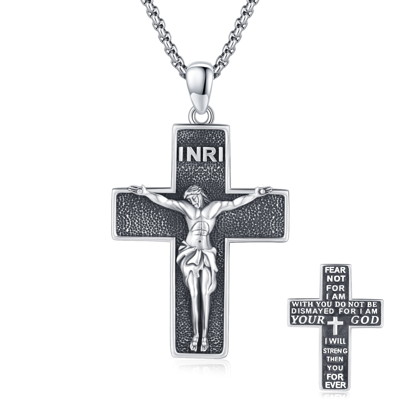 AOVEAO Jesus Cross Necklace Sterling Silver Pendant Faith Necklaces for