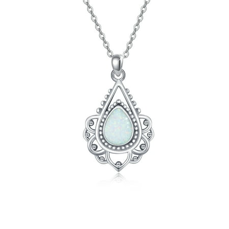 AOVEAO Lotus Necklace 925 Sterling Silver Moonstone/Opal/Turquoise Pendant Necklaces Birthday Gifts Jewelry for Women Mom Daughter Niece Wife