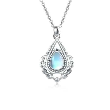 AOVEAO Lotus Necklace 925 Sterling Silver Moonstone/Opal/Turquoise Pendant Necklaces Birthday Gifts Jewelry for Women Mom Daughter Niece Wife
