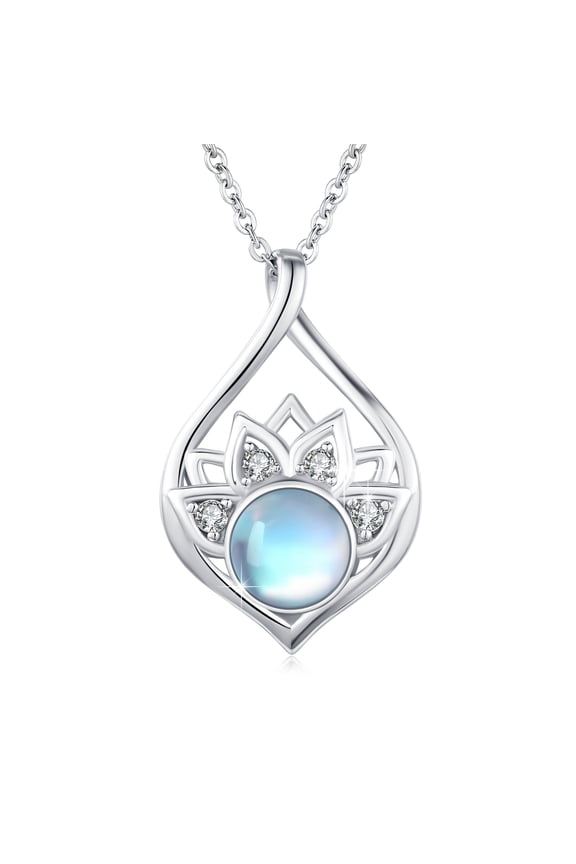 Lotus Necklace 925 Sterling Silver Moonstone Pendant Necklaces Birthday Gifts Jewelry for Women Mom Daughter Niece Wife
