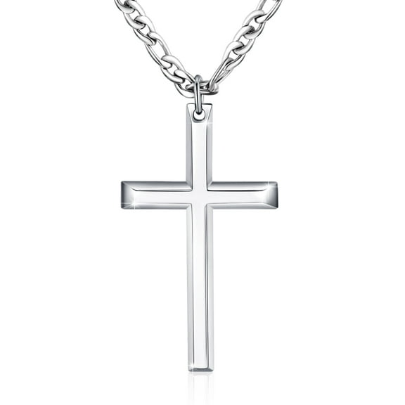 AOVEAO Men Cross Necklace Sterling Silver Man Pendant Necklaces Christian Faith Jewelry Birthday Xmas Gifts for Dad Son
