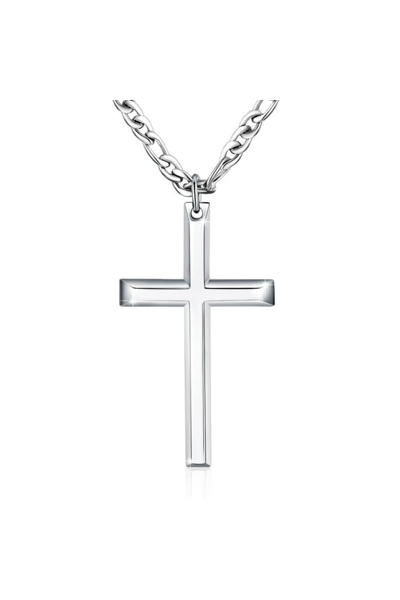 Men Cross Necklace Sterling Silver Man Pendant Necklaces Christian Faith Jewelry Birthday Xmas Gifts for Dad Son