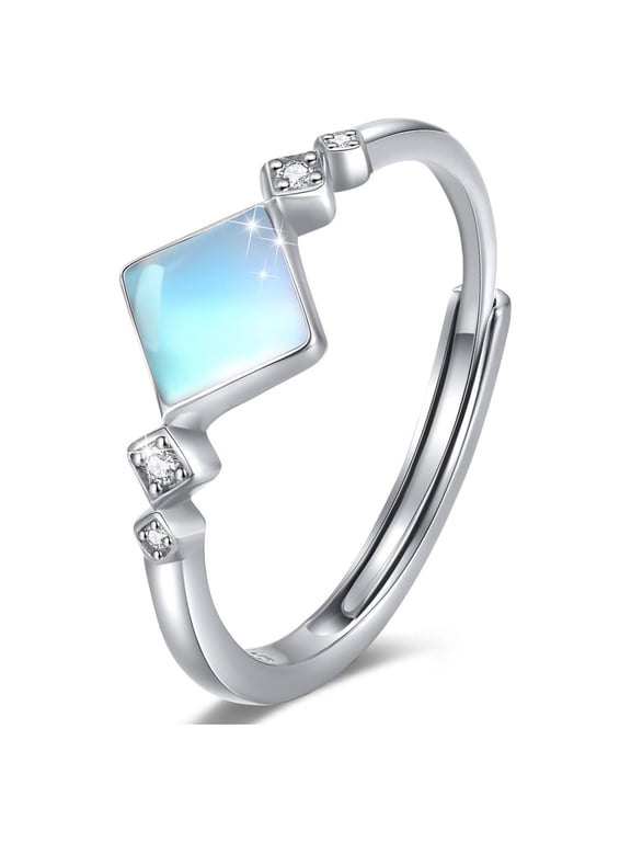 Moonstone Ring for Women Charms Sterling Silver Rings 18K White Gold Plated Adjustable Fashion Rings Jewelry Birthday Valentine's Day Xmas Gift for Girlfriend Wife Daughter