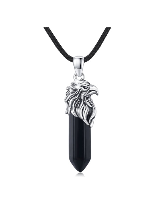 Natural Rock Quartz Crystal Necklace 925 Sterling Silver Wolf Pendant Necklaces Healing Mineral Stone Jewelry Birthday Gift for Men Women Son