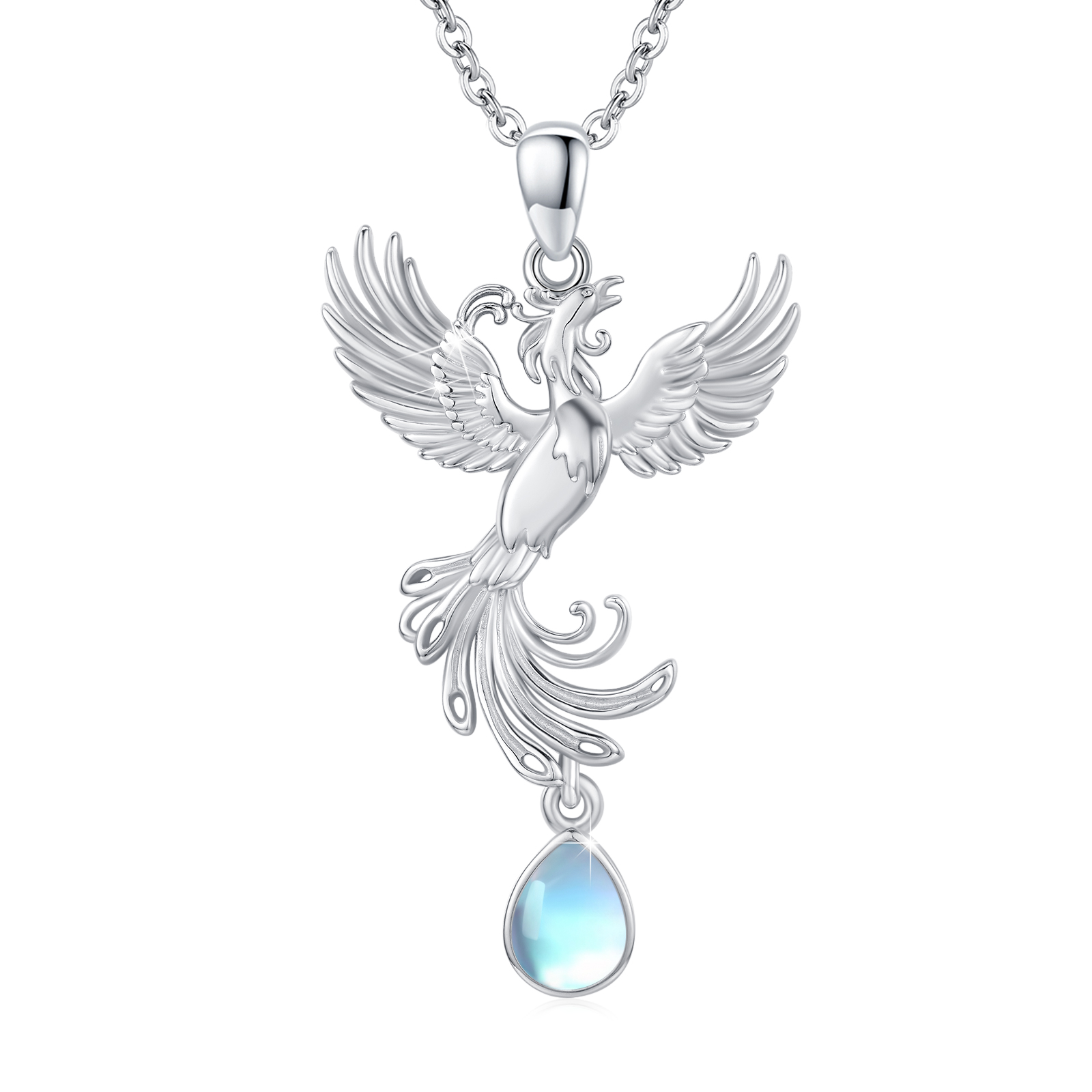 VENACOLY Phoenix Chain: Collana Con Ciondolo Luna In Pietra Di Luna E Argento 925 Per Donna