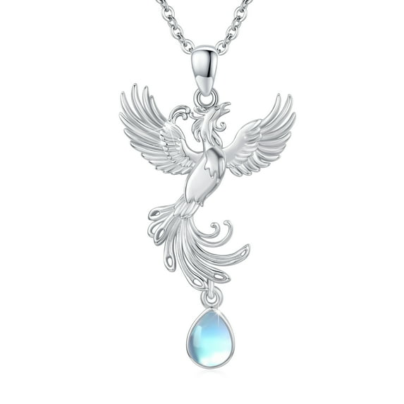 AOVEAO Phoenix Necklace Sterling Silver Phoenix with Moonstone Pendant Necklaces Charm Jewelry Gift for Women Daughter Mom, 18’’-20’’ Adjustable Chain