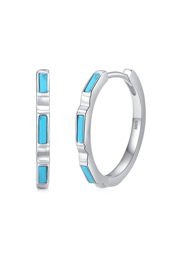Turquoise Hoop Earrings 925 Sterling Silver Earrings Fashion Jewelry Birthday Xmas Gifts for Women