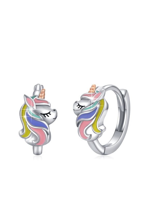 Unicorn Hoop Earrings 925 Sterling Silver Earrings Fashion Jewelry Birthday Xmas Gifts for Women