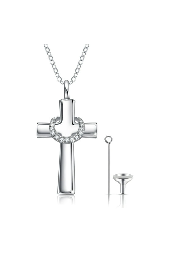 Urn for Ashes Cross Necklace 925 Sterling Silver Keepsake Urn Pendant Necklaces Christian Jewelry Birthday Gift for Men Women Grandpa Grandma Pet Dog Cat