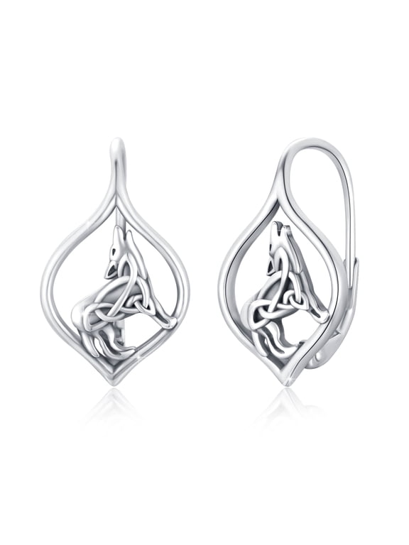 Wolf Earrings Sterling Silver Leverback Earrings Fashion Jewelry Birthday Xmas Gifts for Women