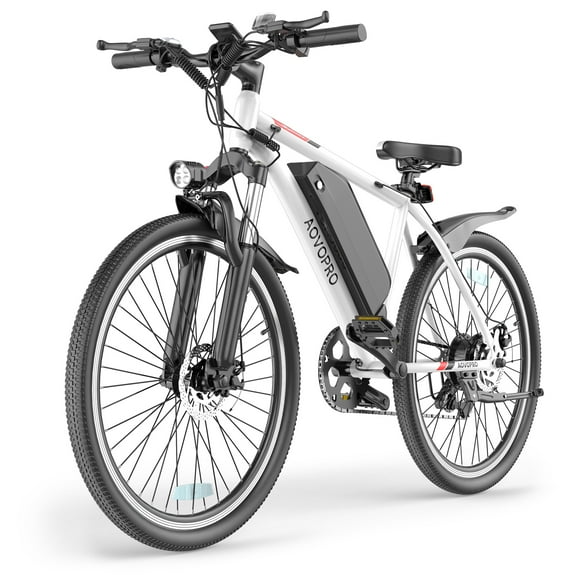 AOVOPRO BK1350 White Adult Electric Bicycles, 350W 26" Electric Mountain Bicycle, 48V Battery, 22Mph Electric Mountain Bike, Adjustable 7 Speed E-Bikes for Adults UL2849