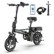 AOVOPRO EB60 Black Electric Bike 500W 48V, 14' Mini Ebike for City Commuter, Folding Electric Bicycle for Adult with Two Seats UL2849