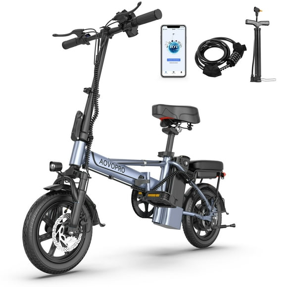 AOVOPRO EB60 Electric Bike 500W 48V, 14' Mini Ebike for City Commuter, Folding Electric Bicycle for Adult with Two Seats UL2849